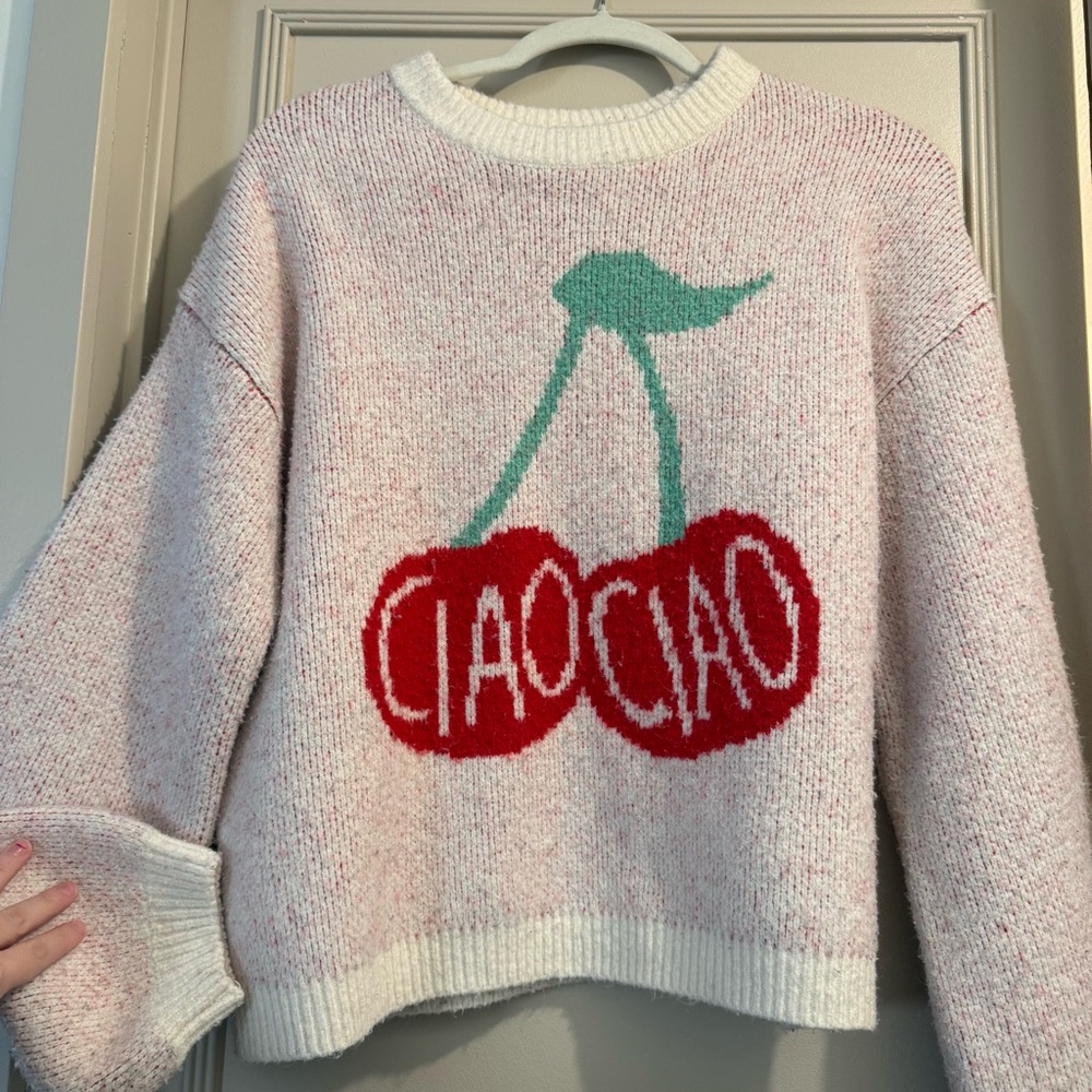 a new day Pink Cherry Graphic Crewneck Sweater
